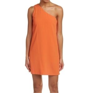 Alice and Olivia Electra Crepe One Shoulder Mini Dress In Orange Size S